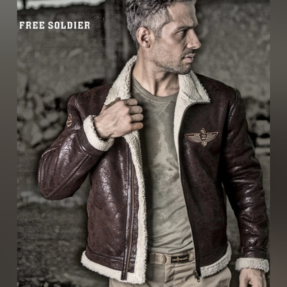 Free Solider F19 JET Bomber Fur Jacket Men's US SIZE SMALL Mint Cond/WARM/COMFY